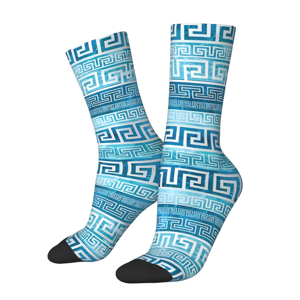 Pattern Blue Greek Key Ornament Meander Socks Shopping 3D Print Boy Girls Mid-calf Sock