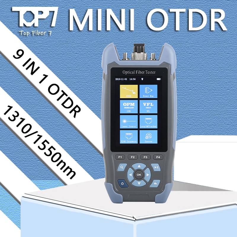 Pro Mini OTDR Fiber Optic Reflectometer 980rev with 9 Functions VFL OLS OPM Event Map 24dB for 64km Fiber Cable Ethernet Tester