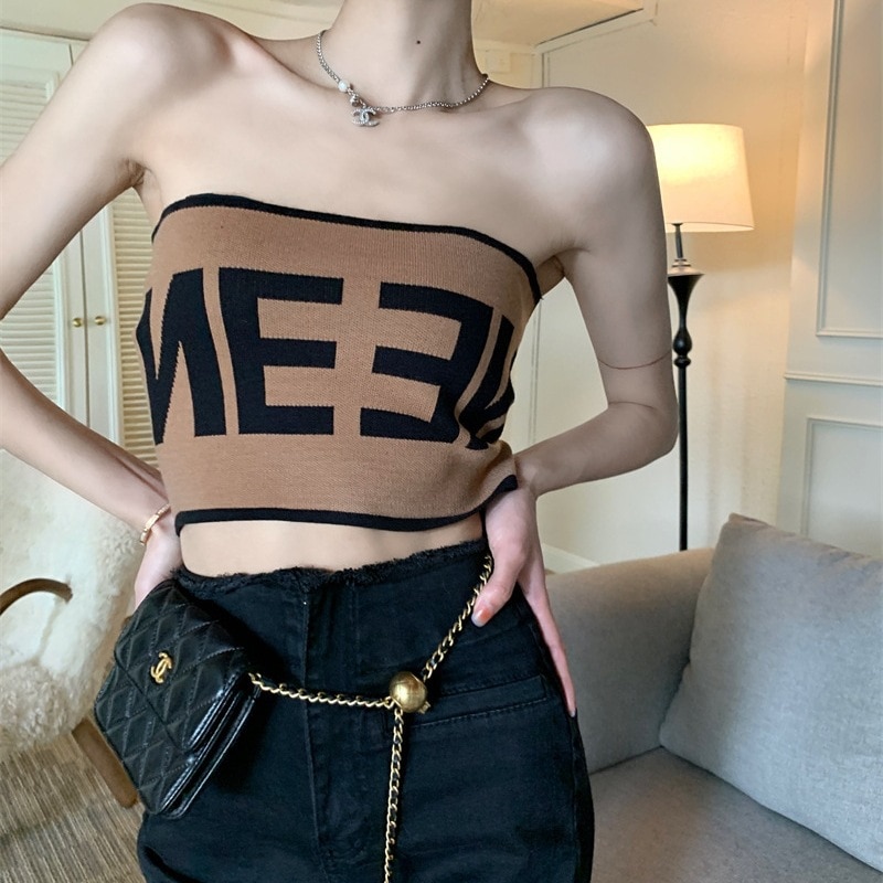 Letter Strapless One Line Waist Bra Underwear Women's Fixed Cup Spicy Girl Sexy Inner Wear Non Slip Outer Bottom Wrap Chest