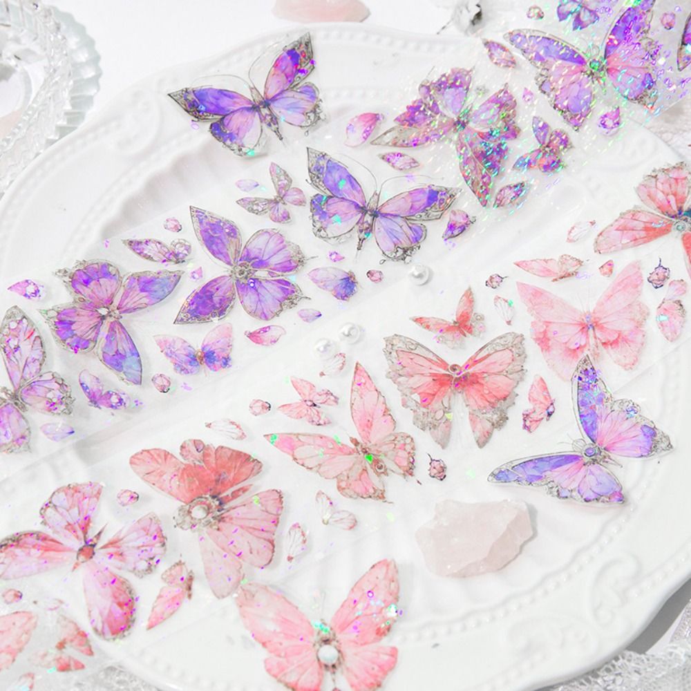 Butterfly Handmade Collage Tape INS Aesthetic Bling Album Decoration PET Shiny DIY Crafts Tapes Hand Account