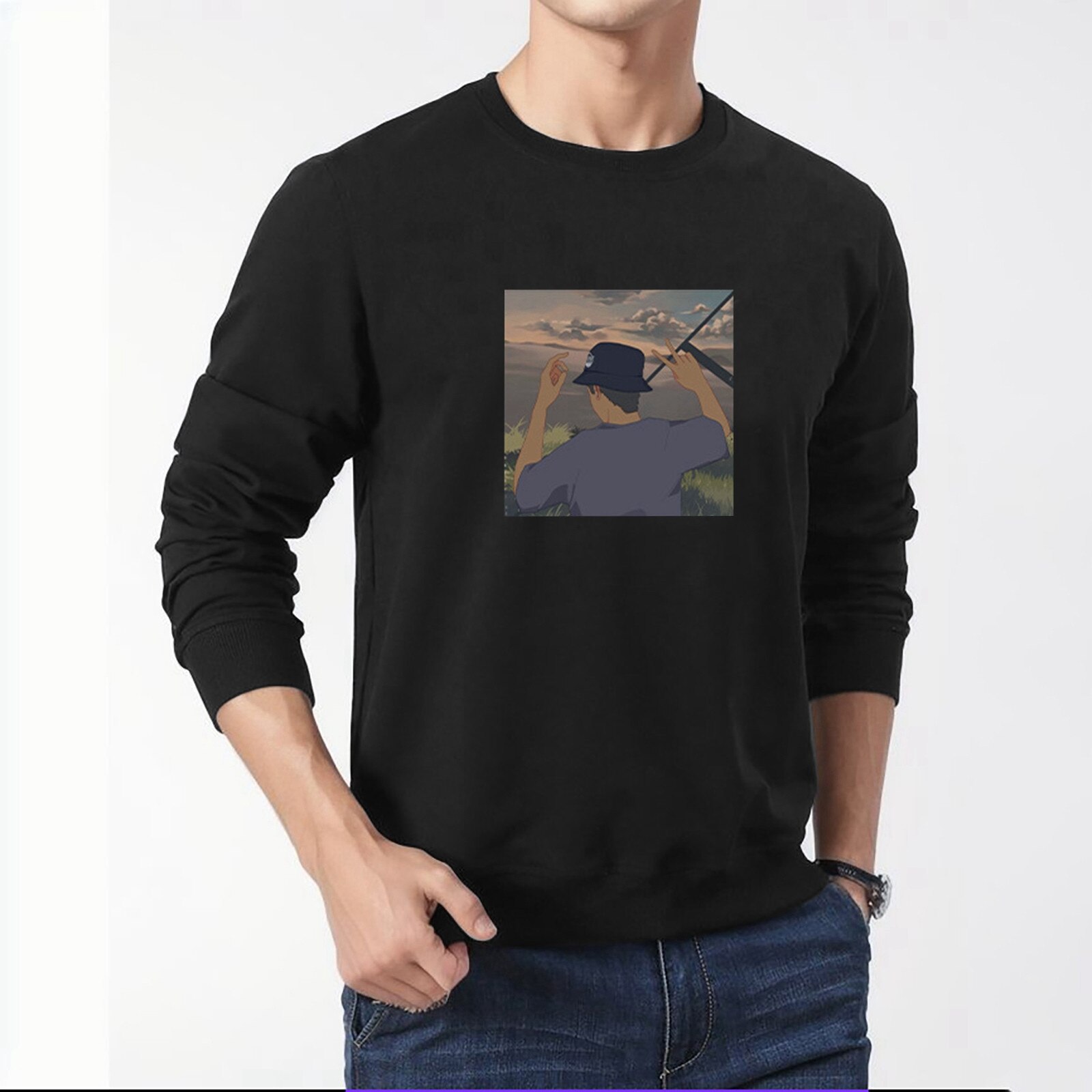 Bottom Tops Men'S Shirt Fall Print Long Sleeved Sports Pullover Black Tees Solid Color Business T-Shirt Training Boy Strrwe