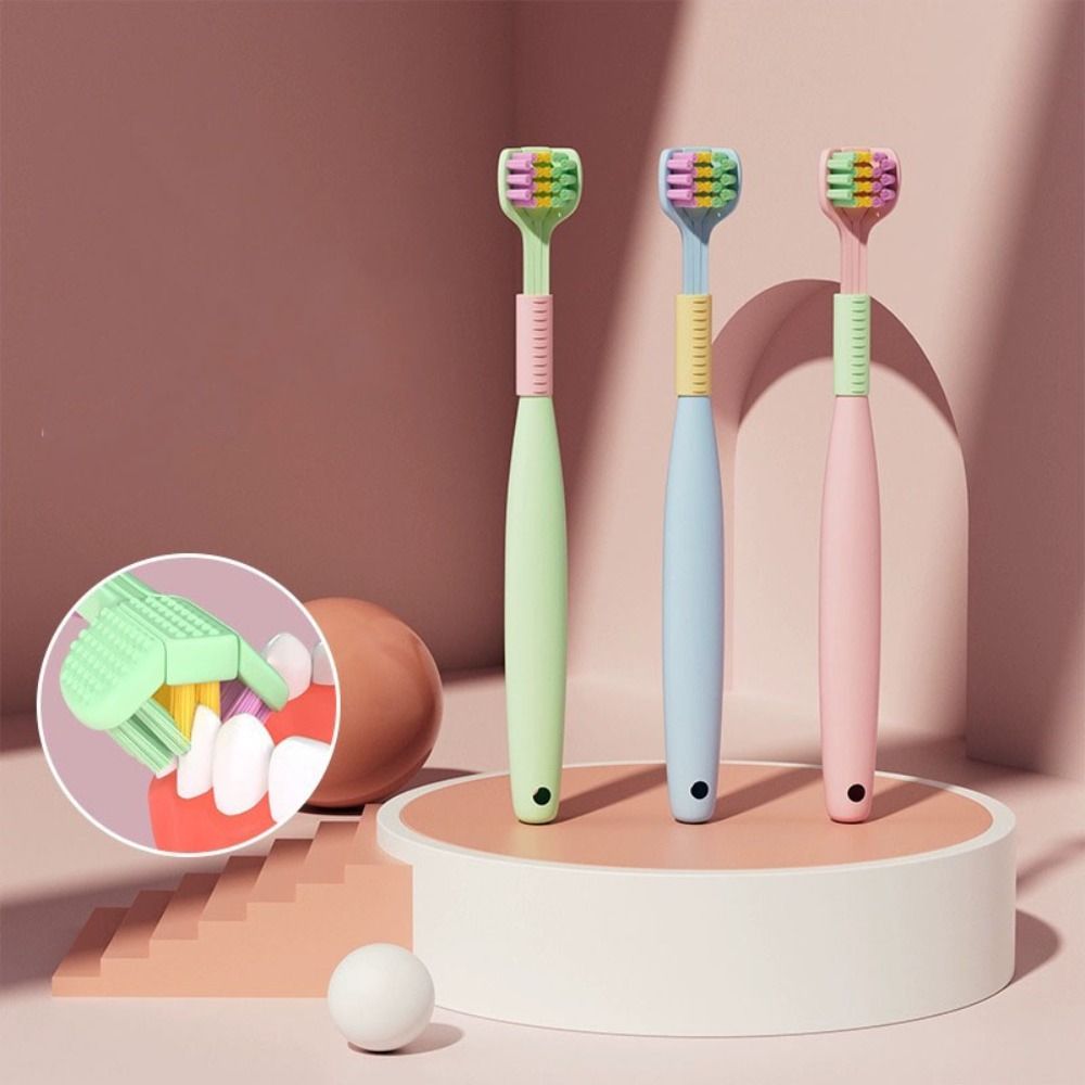 Three Sided Child Toothbrush Soft Bristle Brush Deep Oral Cleaning Teeth Brush With Tongue Scraper Teeth Cleaner Kid Oral Care
