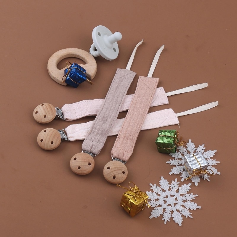 4pcs Holder Wood Teething Toy Leash Strap Nipple Holder for Infant Feeding