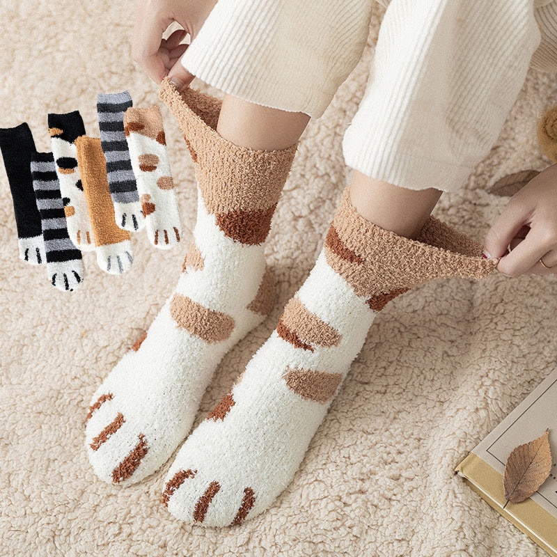 Girl Women Socks 2023 Winter Cute Bear Coral Fleece Fuzzy Socks Female Autumn Happy Funny Socks For Girl Warm Winter Female Home