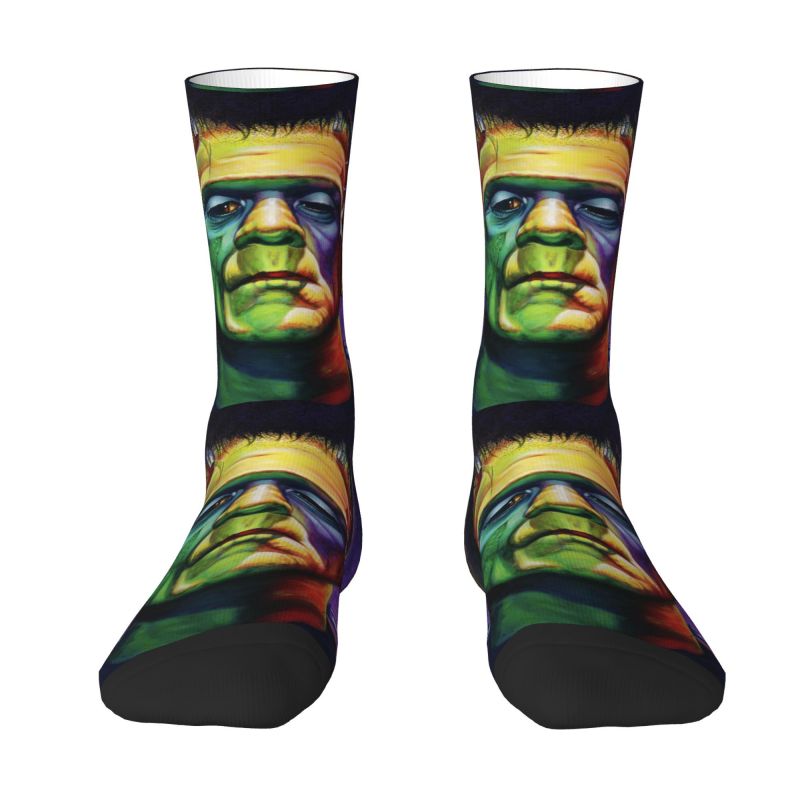 Fun Men's Horror Halloween Monster Dress Socks Unisex Breathbale Warm 3D Printed Frankenstein Crew Socks