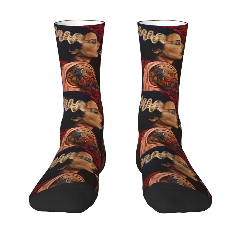Bride Cocktail Tattoo Art Dress Socks Men's Women's Warm Fashion Novelty Frankenstein Monster Crew Socks