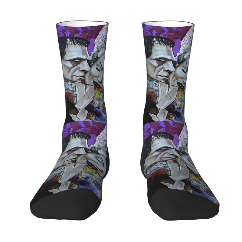 Fun Mens Bride Of Frankenstein Dress Socks Unisex Warm Breathbale 3D Printing Science Fiction Horror Film Crew Socks
