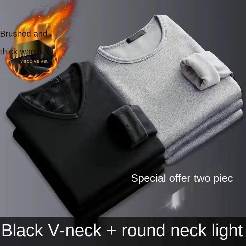 2PCS Men Thermal Underwear T Shirt Comfortable Long-Sleeved Warm Slim Men's Clothes Plus Velvet Thickening Tops