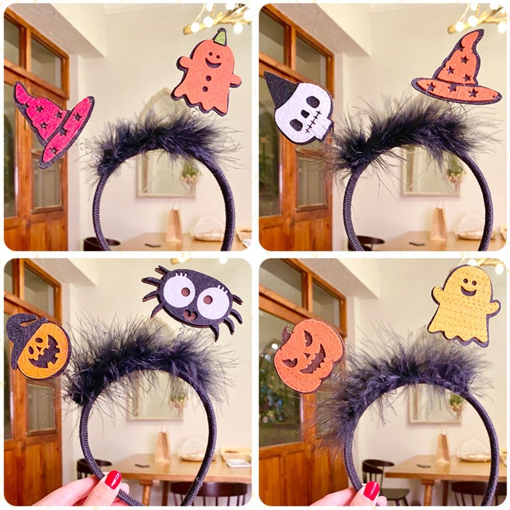 Cartoon Halloween Feather Headband Funny Spider Witch Hat Hair Hoop Hair Accessories Halloween Party