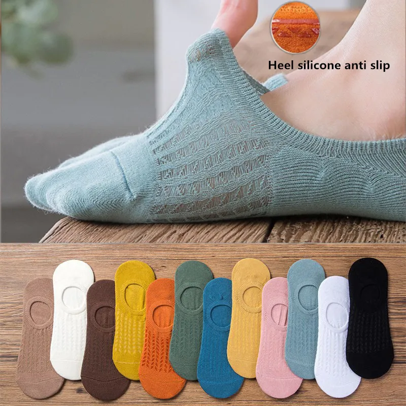 5pair /Lot Women's Silicone Non-slip Invisible Socks Lady Summer Solid Color Ankle Boat Socks Female Soft Cotton Sock Breat