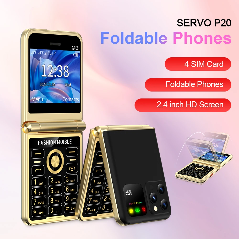 SERVO P20 4 SIM Card Flip Mobile Phone GSM Speed Dial Bluetooth 2.4'' Screen Magic Voice LED Flashlight Unlocked Fold 