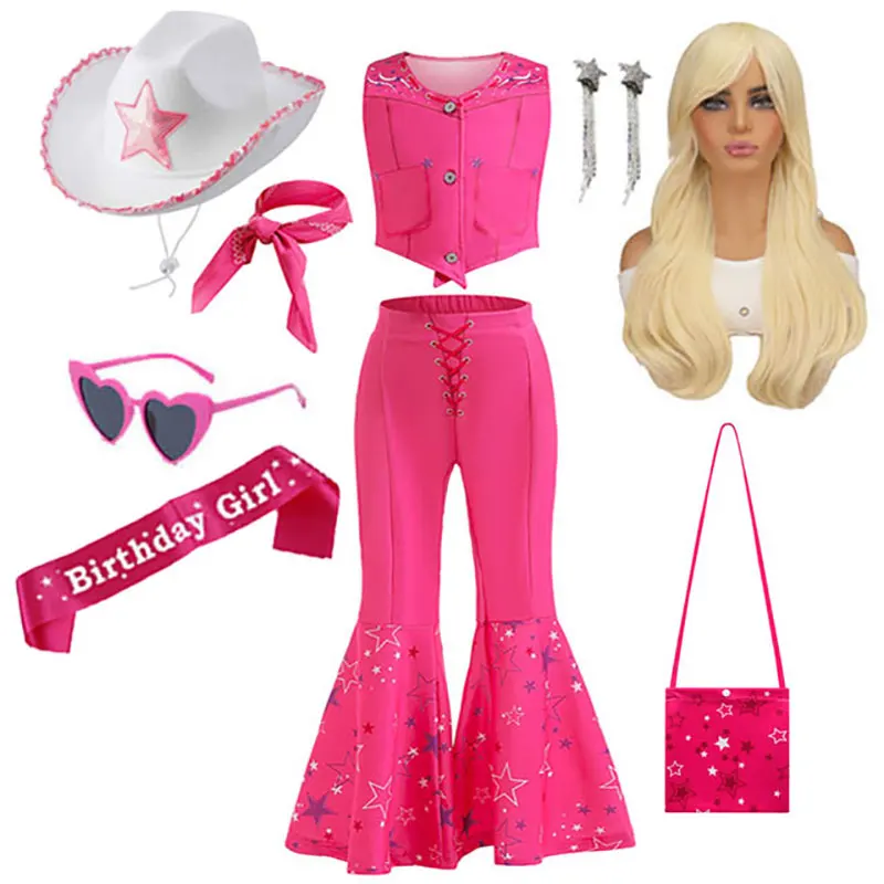 New Movies Halloween Girls Barbi Cosplay Costume Party Bow Sleeveless Vintage Pink Plaid Dress Rose Street Punk Clothing Set