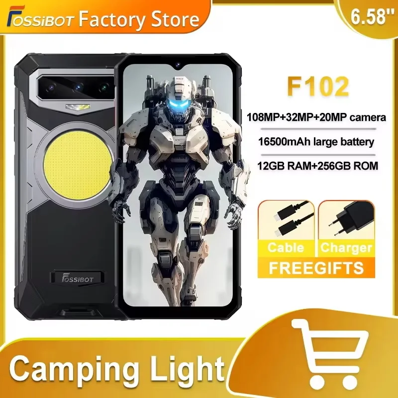 FOSSiBOT F102 Rugged Mobile Phone Android 13 Camping Light IP68&IP69K Waterproof 16500mAH 6.58'' FHD+120hz 32MP +1