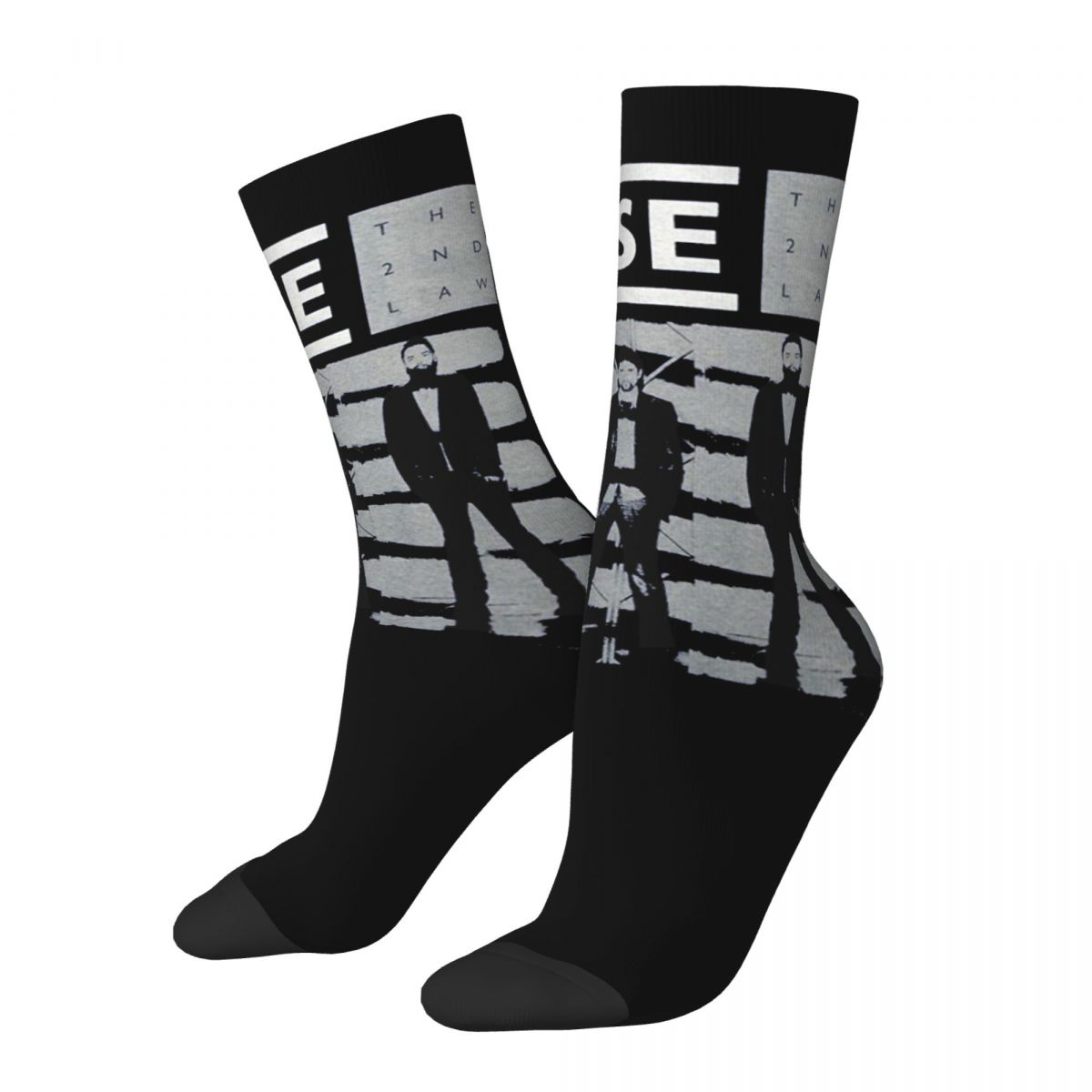 Funny Crazy compression Sock for Men Pop Rock Band Hip Hop Harajuku MUSE Happy Seamless Pattern Printed Boys Crew Sock Novelty