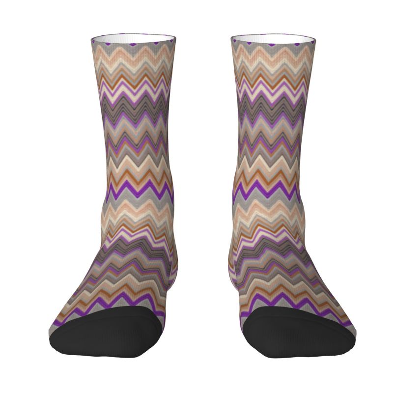 Cute Mens Modern Zig Zag Dress Socks Unisex Warm Comfortable 3D Printed Bohemian Geometric Wave Crew Socks