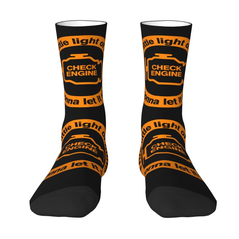 Novelty Printed Mechanic Car Driver Check Engine Light Socks for Women Men Stretch Summer Autumn Winter Crew Socks