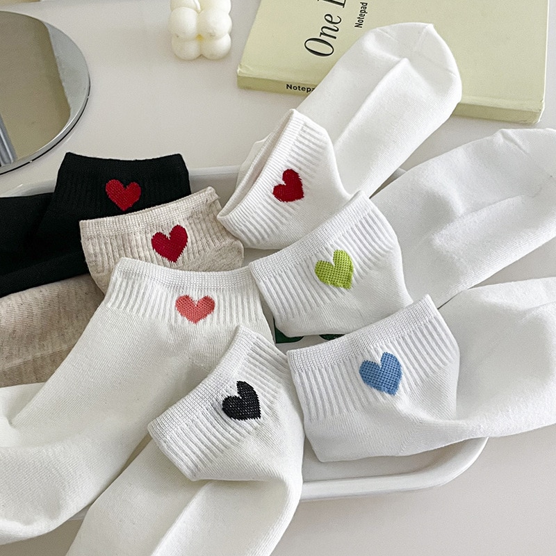 Women Socks Cotton Female girls Gift Solid Color Love Spring Summer Soft Low Tube Kawaii Mujer Ladies Korean Style Ankle Socks