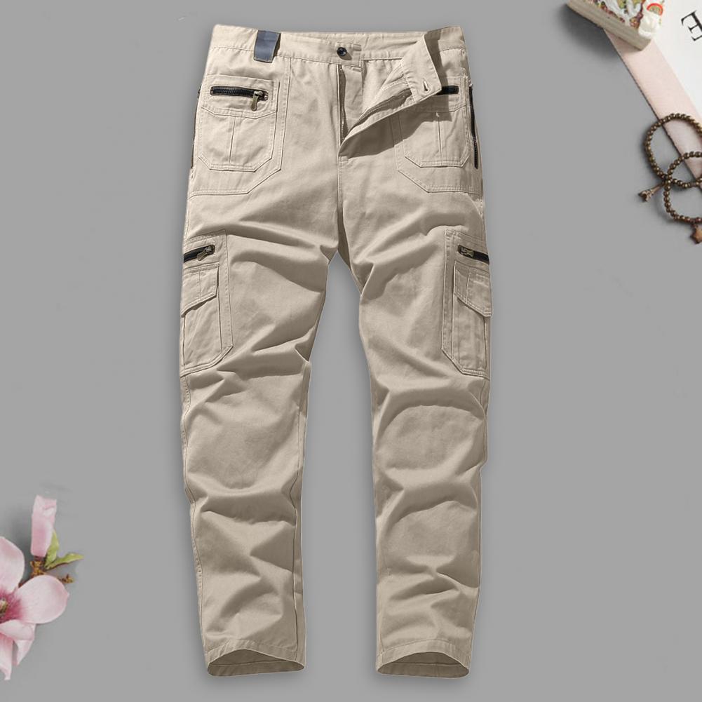 Long Trousers Versatile Men's Streetwear Trousers Multi-pocketed Loose-fit Soft Cotton Material for Fall Winter Fashion Men
