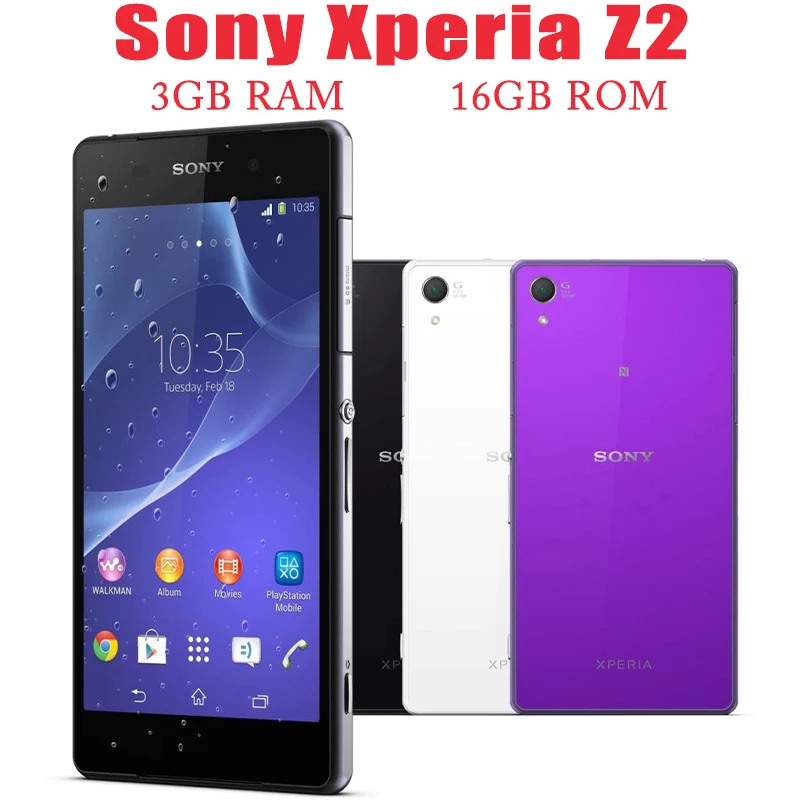 Sony Xperia Z2 D6503 Mobile 5.2'' Original Unlocked 3GB RAM 16GB ROM Smartphone 20.7MP+2.2MP Camera Quad Core Android 
