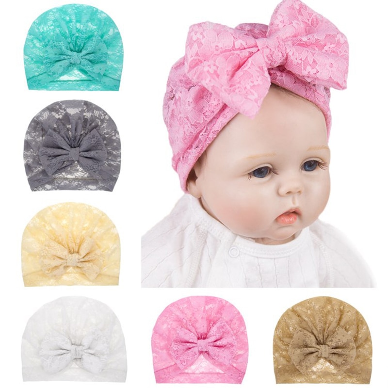 Baby Summer Hat Bows Beanie Cap Girl Mesh Turban For Children Lace Caps Elastic Hats Newborn New Fabric Headband Accessories
