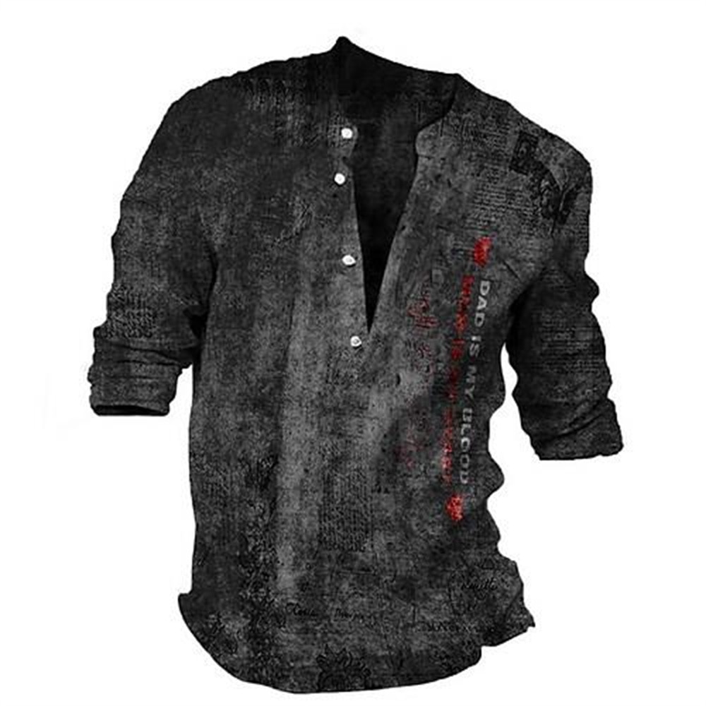 Men Personality Hip Hop Long Sleeve V Collar Vintage T Shirt , Men Casual 3D Digital Print T Shirt .