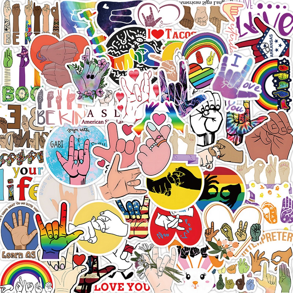 10/52Pcs Funny Sign Language Stickers Gift DIY Notebook Cup Room Decoration Graffiti Sticker for Friends