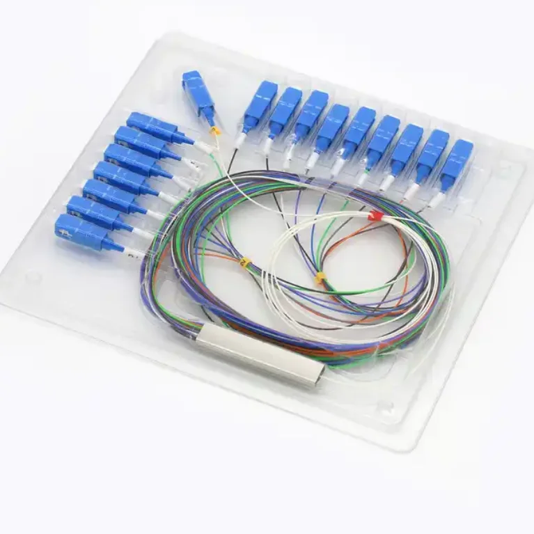 Free shipping 10PCS/Lot 1X16 PLC Steel Tube SC UPC SM 0.9mm G657A PVC 1m FTTH Fiber Optic Splitter