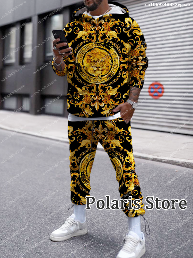 Men Luxury Brand Sweatshirt Tracksuit Baroque Hoodie Sweatpants Jogger Outfits Pants Sets Long Sleeve Pullover Streetwear Suits