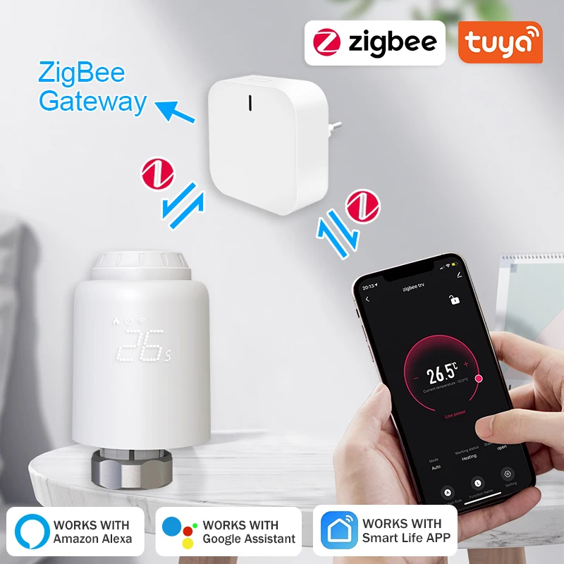 Tuya Zigbee 3.0 Thermostatic Radiator Valve Zigbee Gateway Smart Home Temperature Controller Alexa Google Home Assistant Alice