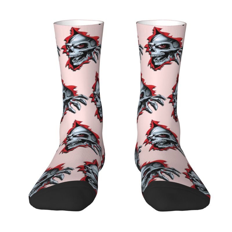 Funny Torn Metal Skull Socks Men Women Warm 3D Printed Gothic Skeleton Football Sports Socks
