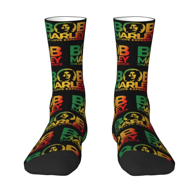 Fun Print Jamaica Singer Reggae Rock Bob Marley Socks for Women Men Stretch Summer Autumn Winter Crew Socks