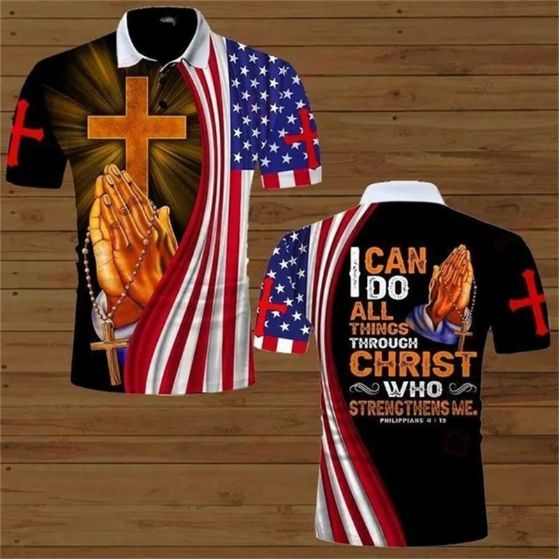 Jesus Christian 3d Polo T-shirt Jesus Shirt Printed Button Shirt Short Sleeved Loose Oversized High Quality Sportswear Soft Tops