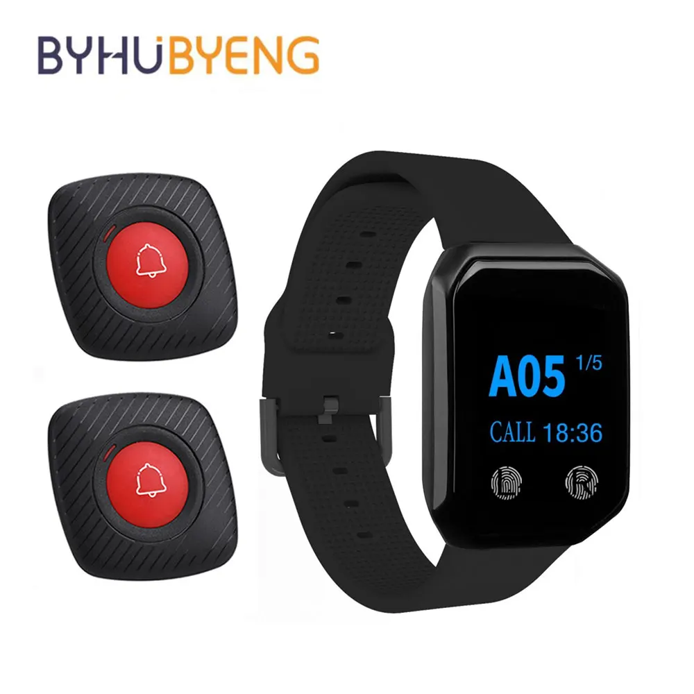 BYHUBYENG wireless call pager Service Waiter with 1 waiter watch pager and 2 Waterproof Alert call Buttons for Res