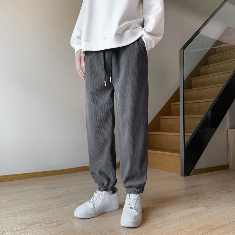 Autumn and Winter Plush Casual Pants for Men's Ankle Bound Harun Pants