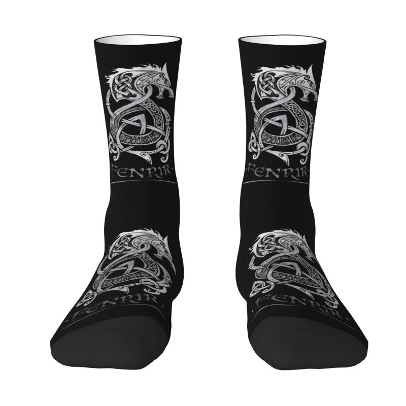 Viking Fenrir Men's Crew Socks Unisex Novelty The Monster Wolf of Norse Mythology Spring Summer Autumn Winter Dress Socks
