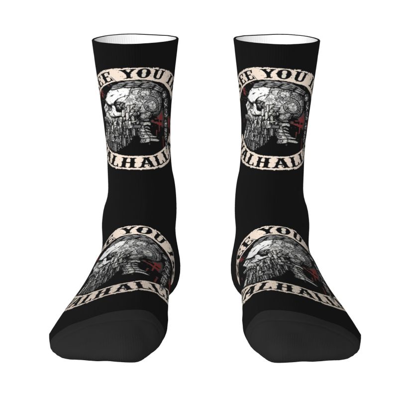 See You In Valhalla Skull Viking Men's Crew Socks Unisex Funny 3D Printed Norse Odin Ragnar Warrior Dress Socks