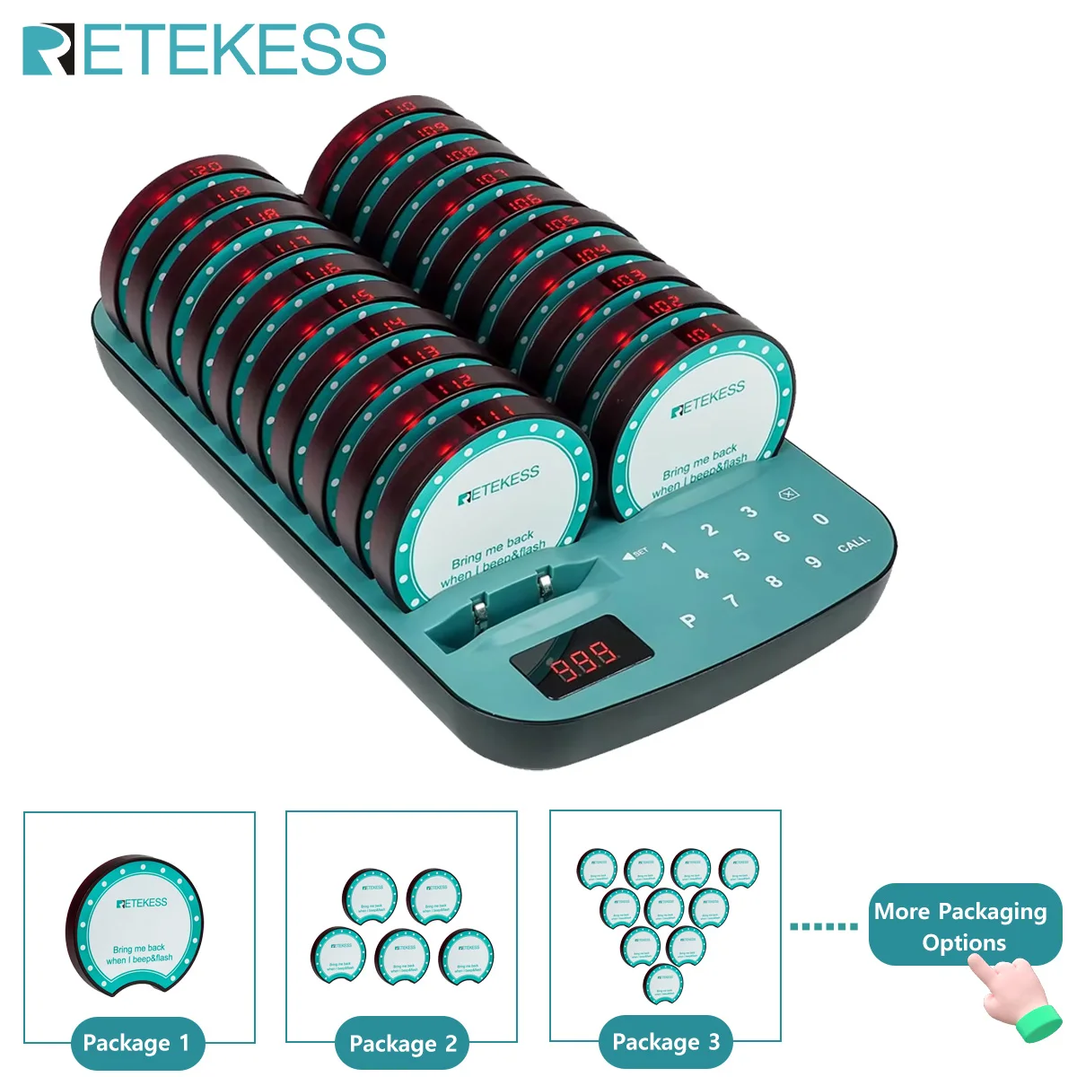 RETEKESS TD167A Wireless Restaurant Calling System Coaster Vibrator Buzzer Call Bell for Food Trucks Coffee Bars Hotels Clubs