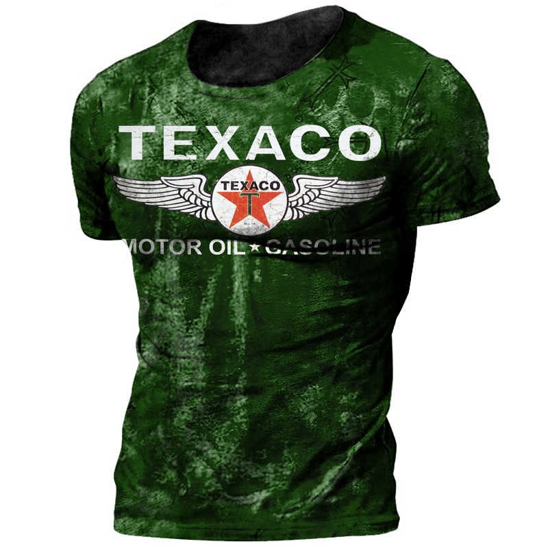 Summer Men 3d Printed O Collar Short-Sleeved T-Shirt Texaco Retro Street Classic Harajuku Loose Fashion Plus-Size Casual Top