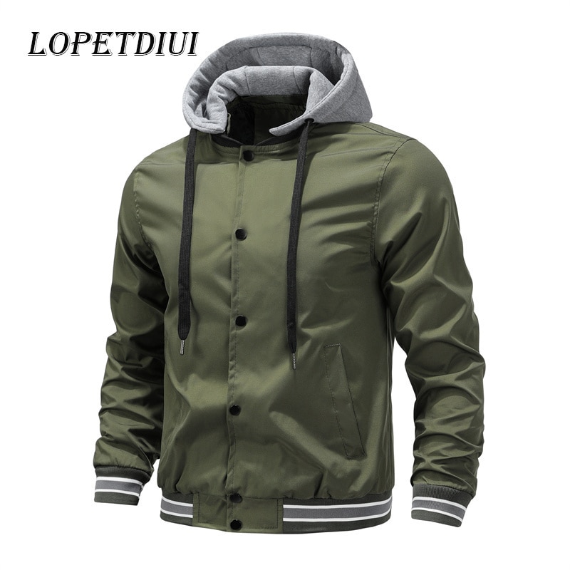 Bomber Jacket 2023 New Men Spring Autumn Fashion Casual Coats Outdoor Jogging Detachable Hood Baseball