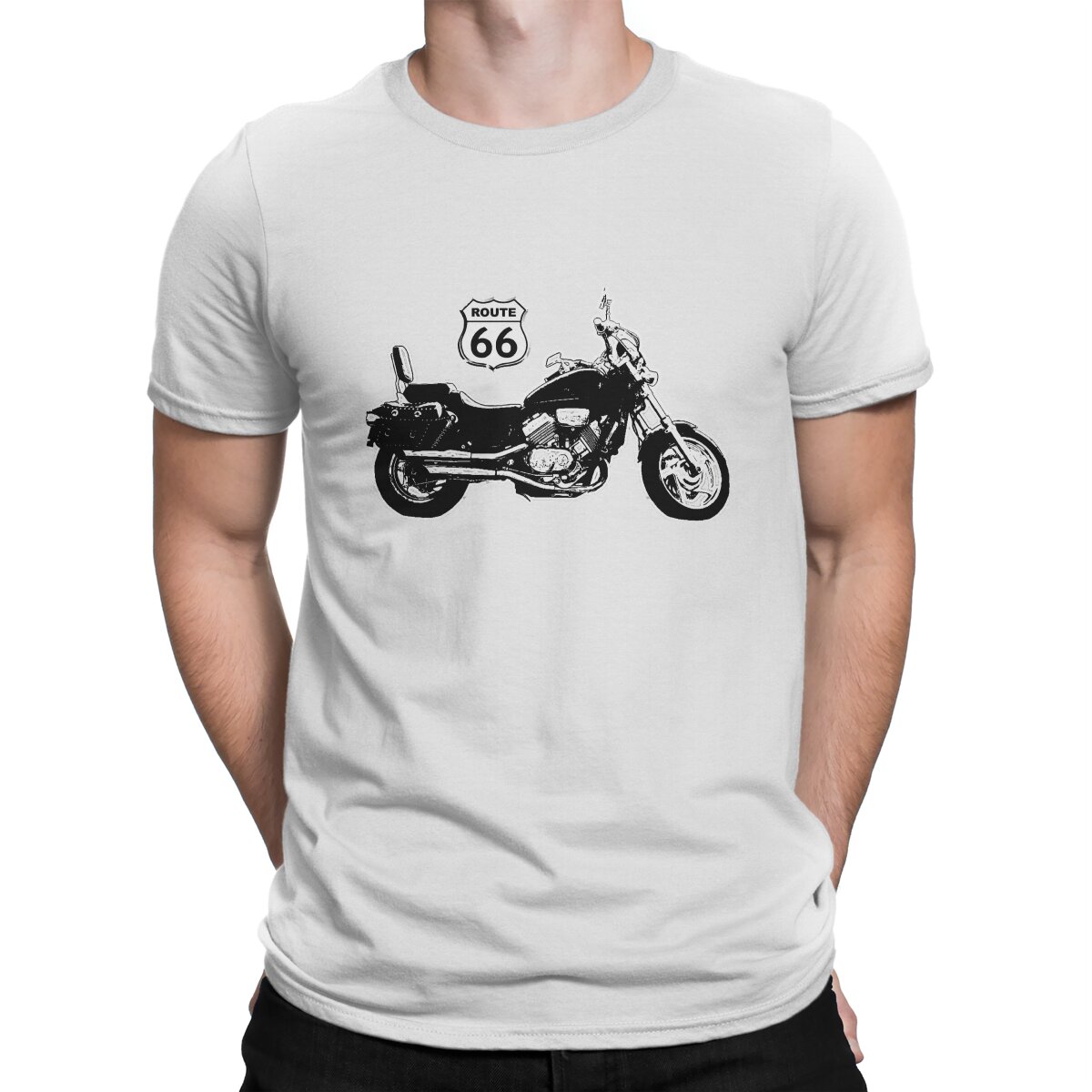 Motorcycle Men TShirt Vintage 66 Route O Neck Short Sleeve 100% Cotton T Shirt Funny Top Quality Gift Idea