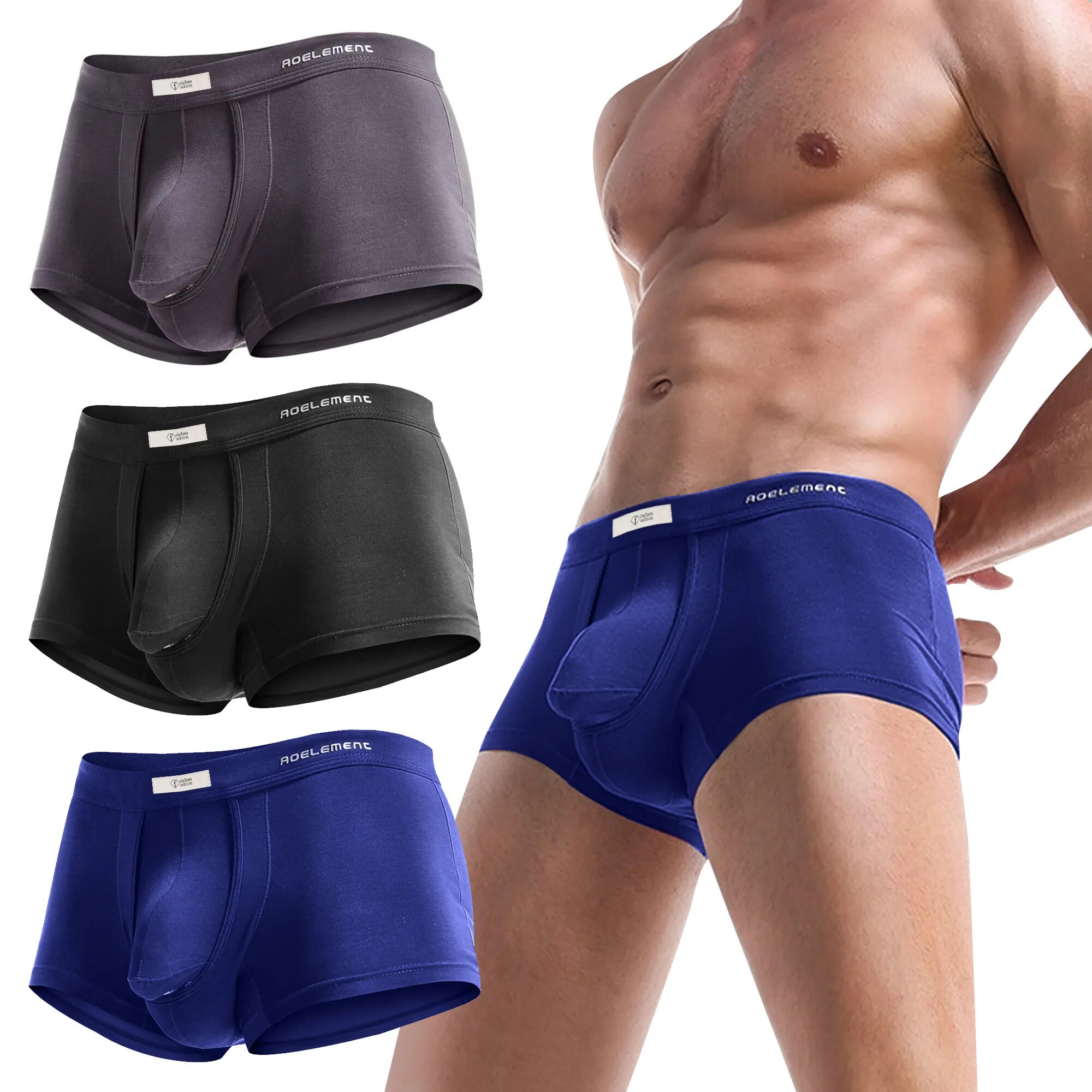 Men's Underwear Lightweight breathable modal open Fly Boxer Briefs men Anti-Chafing short Leg Mens Tagless Separate Dual Po