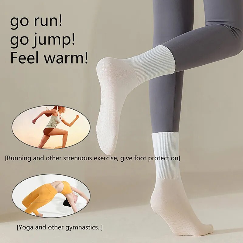 1 Pair Cotton Yoga Socks Fashion Color Professional Non Slip Silicone Indoor Fitness Gym Dance Pilates Sports Mid-tube Socks