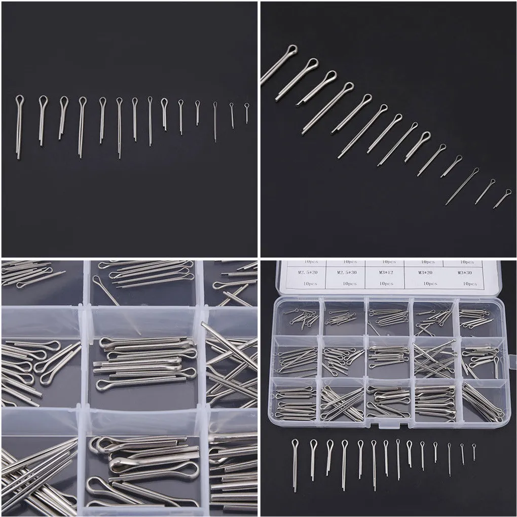 150pcs 3 Types Stainless Steel Cotter Pin Assortment Kit M1 M2 M3 with Storage Box