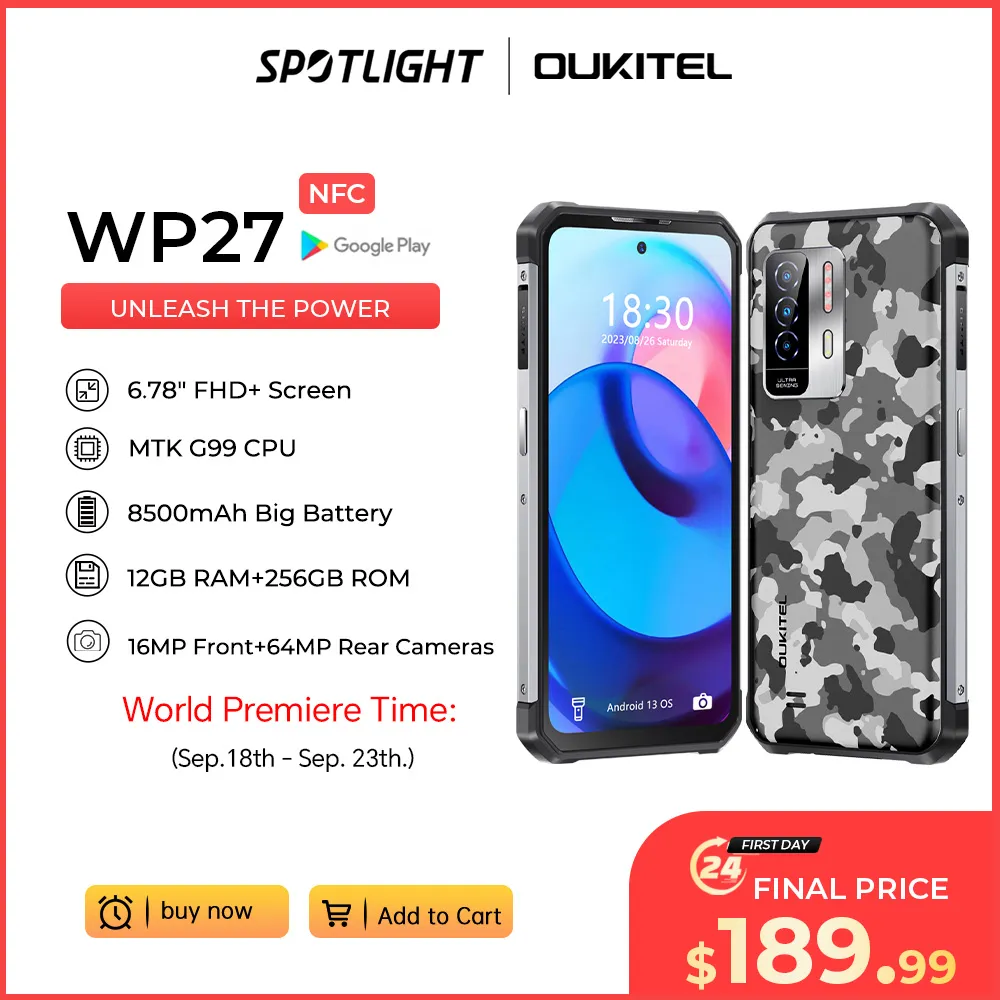 Oukitel WP27 Rugged Smartphone 12GB+256GB 6.78“FHD+ 8500 mAh Android 13 Mobile Phone 64MP MTK G99 Cell Phone