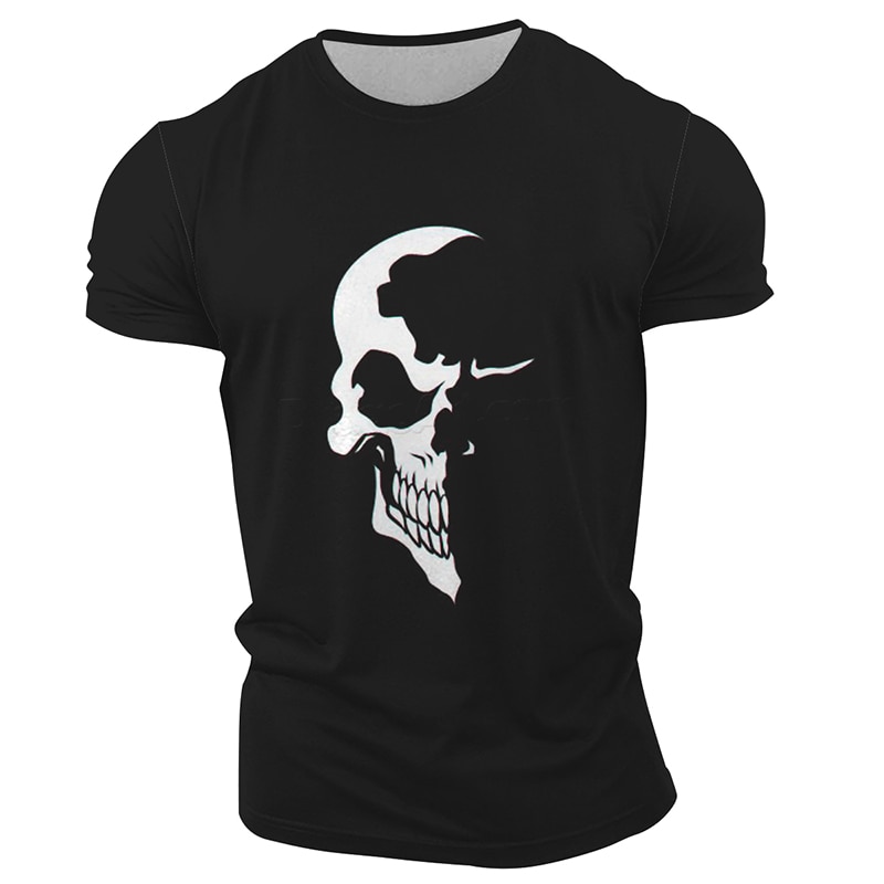 Skull Print Men's O-Neck T-Shirt Summer New Daily Casual Short Sleeve Breathable Comfortable Top Tees Street Fashion Clothe