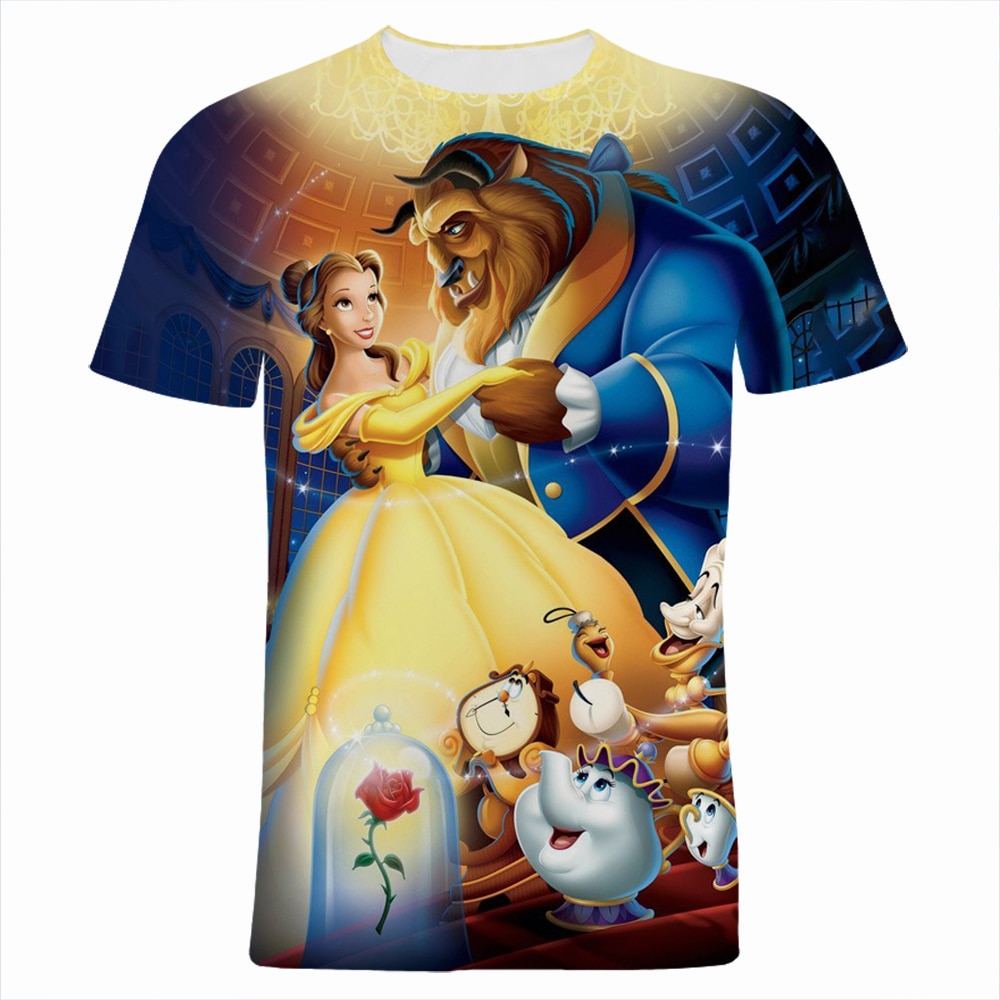 Disney Beauty And The Beast T-Shirts Cartoon Anime 3D Print Men Women Fashion Oversized T Shirt Kids Boy Girl Tees Tops Clothing