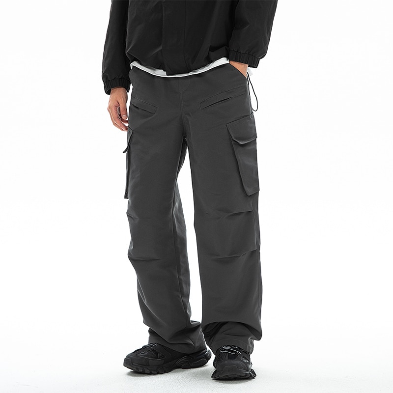 Gothic Men's Cargo Pants Straight Leg Elastic Waist Casual Trousers Solid Color Male Hip Hop Trend Brand Baggy Pants
