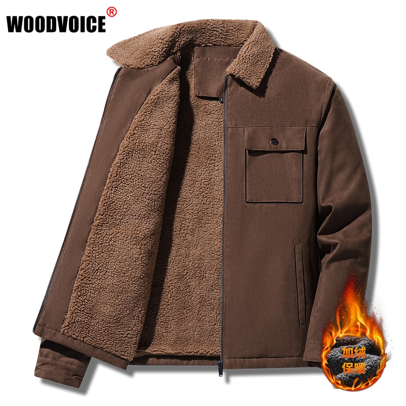 2023 Men Winter Suede Leather Jackets Warm Fleece Coat Lambswool Lamb Velvet Parkas Fashion Cotton Mens Casual Harajuku Jacket