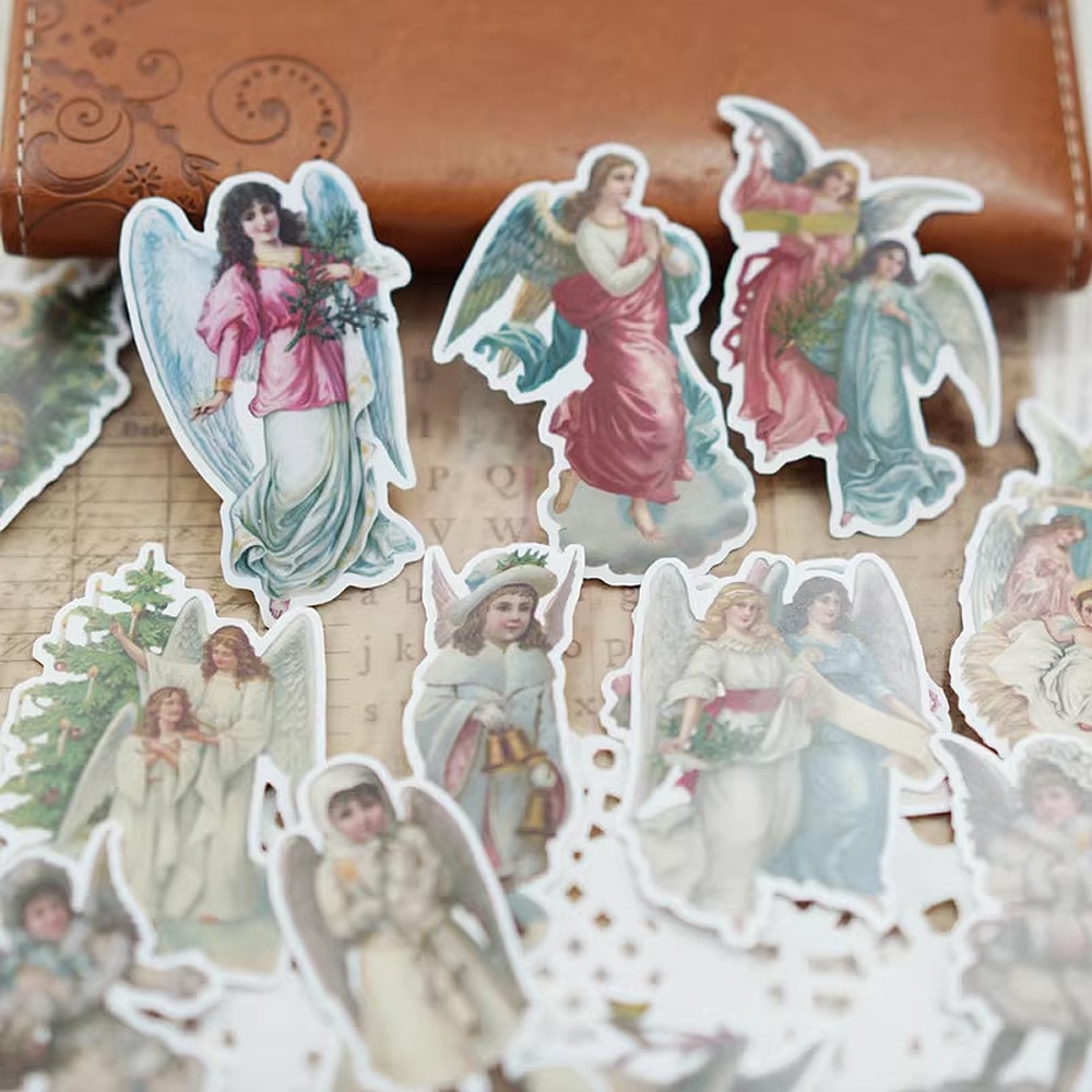 16pcs Vintage Angel Stickers Pack Retro Decals for Scrapbook, Journal, Notebook, Phone, Laptop DIY Craft Decoration