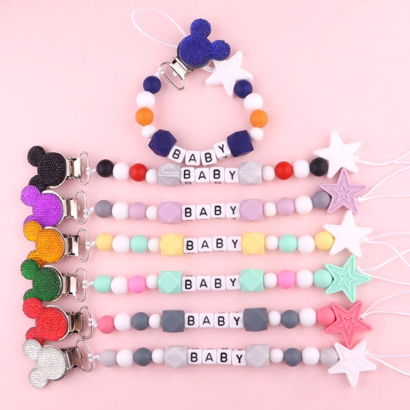 Baby Teether Handmade Personalized Name Pacifier Clips Holder Chains Silicone Pacifier Chain Clips Baby Teething Chain Gift 2023